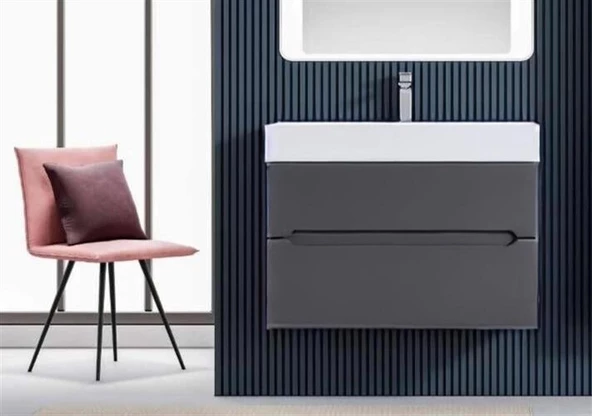 Orka Malta 80 cm Mat Antrasit Banyo Dolabı Takımı - Resim 2