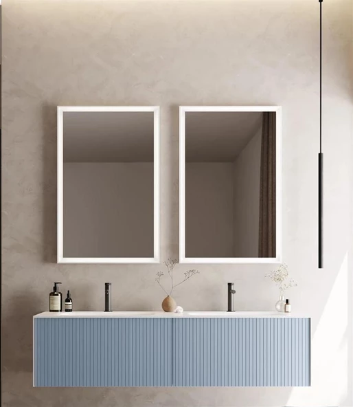 Orka Cube 160 cm Mat Mavi Banyo Dolabı Takımı