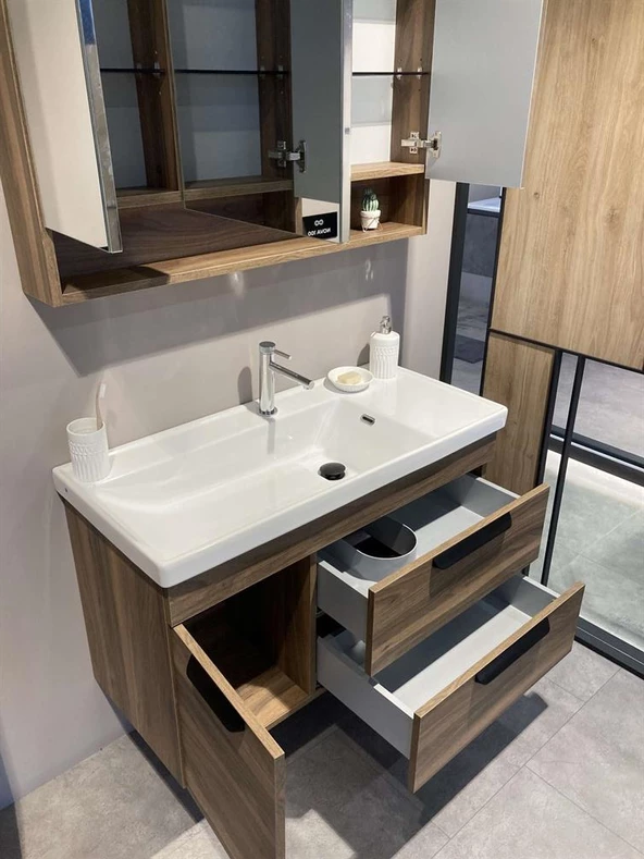 Orka Nova 100 cm Ceviz Banyo Dolabı Takımı - Resim 2