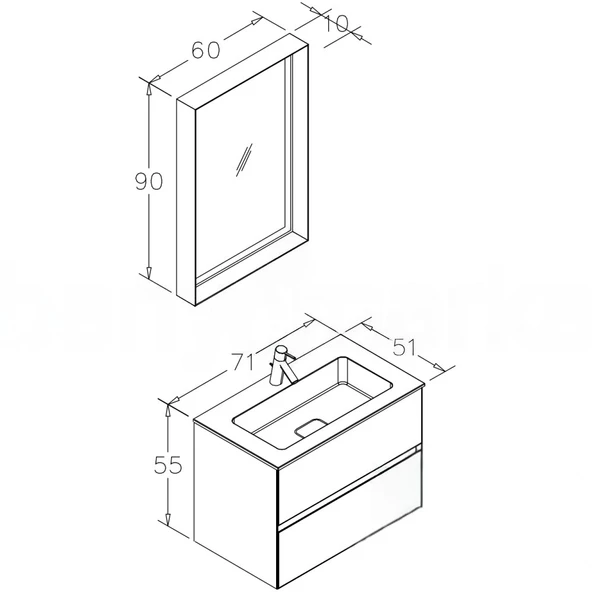 Orka Nest 70 cm Mat Antrasit  Banyo Dolabı Takımı - 4