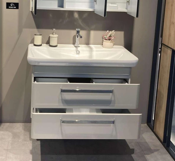 Orka Rose 100 cm Parlak Kaşmir Banyo Dolabı Takımı - Resim 3