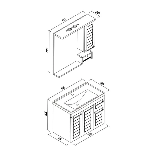Orka Perge 85 cm Parlak Beyaz Lake Banyo Dolabı Takımı - 7