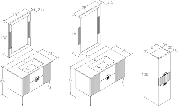 Orka Adria 100 cm Mat Vizon  Banyo Dolabı Takımı - Resim 2