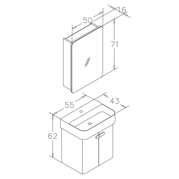 Orka Orbit 55 cm Parlak Gri Dolabı Takımı - Resim 5