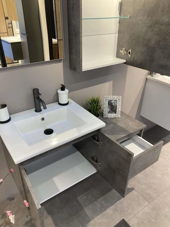 Orka Sidney 110 cm Gümüş Banyo Dolabı Takımı - 4