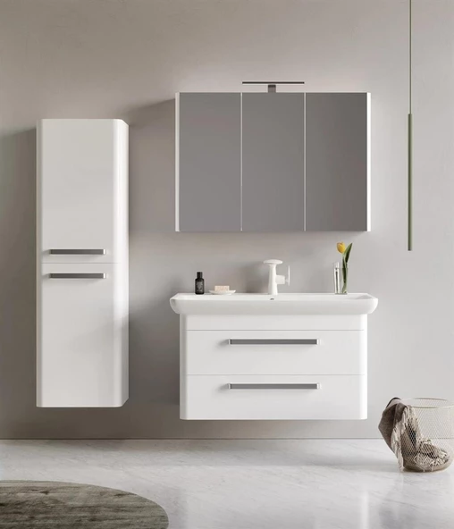 Orka Rose 100 cm Parlak Beyaz Banyo Dolabı Takımı - Resim 5