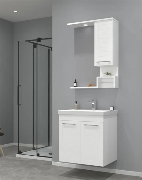 Orka Perge 65 cm Parlak Beyaz Lake Banyo Dolabı Takımı
