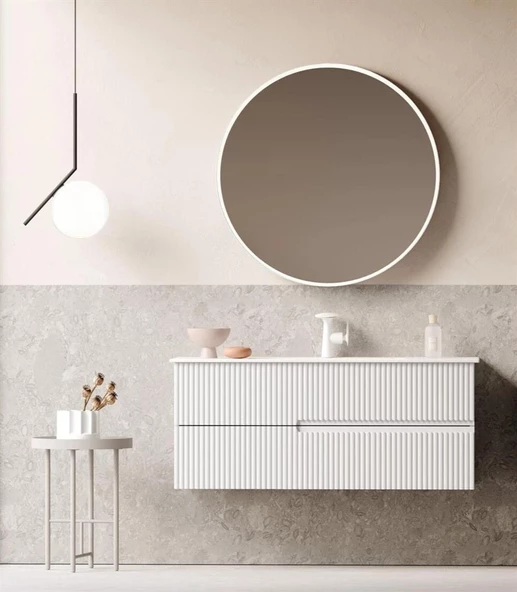 Orka Moonlight 120 cm Mat Beyaz Banyo Dolabı Takımı