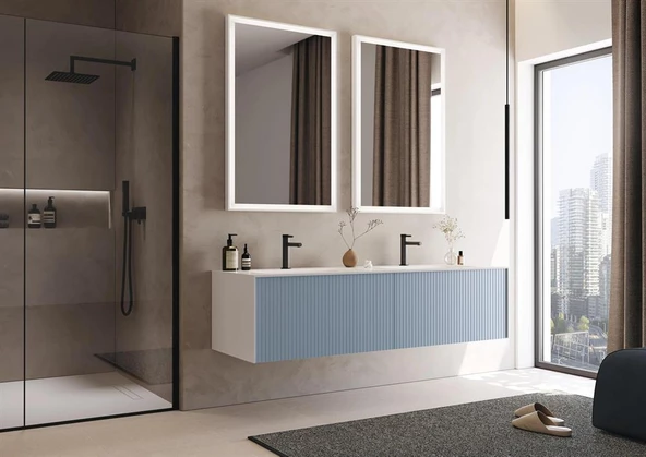 Orka Cube 160 cm Mat Mavi Banyo Dolabı Takımı - Resim 5