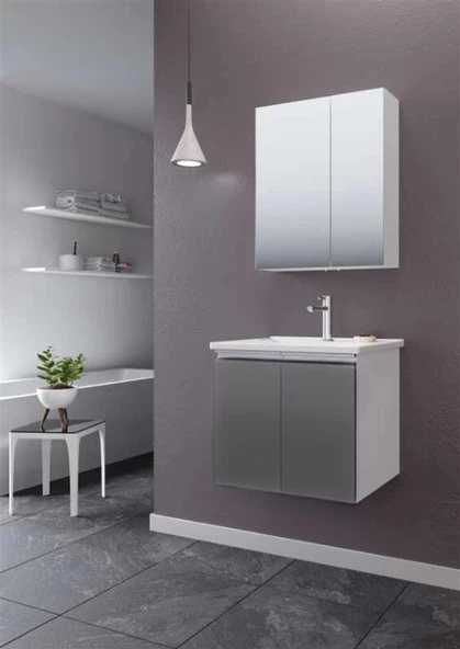 Orka Terme 60 cm Gri Kapaklı Banyo Dolabı Takımı