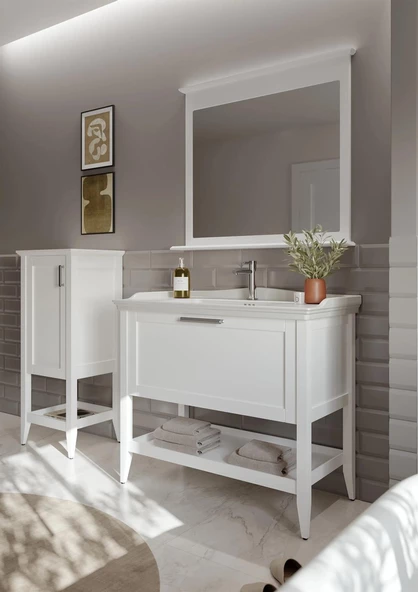 Orka Bastle 100 cm Mat Beyaz Banyo Dolabı Takımı - 2