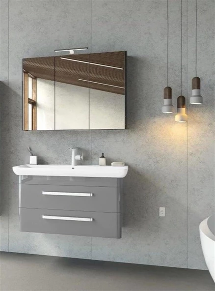 Orka Rose 100 cm Parlak Gri Banyo Dolabı Takımı ürün görseli