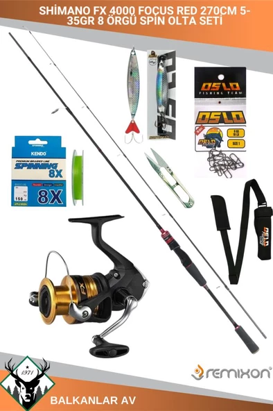Shimano FX 4000 Focus RED 270cm 5-35gr 8 Örgü Spin Olta Seti