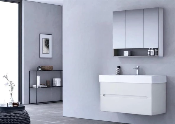 Orka Malta 100 cm Mat Beyaz Banyo Dolabı Takımı ürün görseli