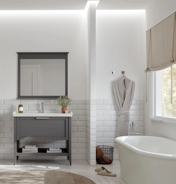 Orka Bastle 80 cm Mat Gri Banyo Dolabı Takımı
