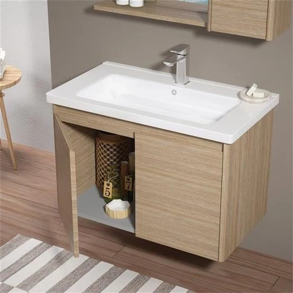 Orka Düden 65 cm Meşe Kapaklı Banyo Dolabı Takımı - Resim 2