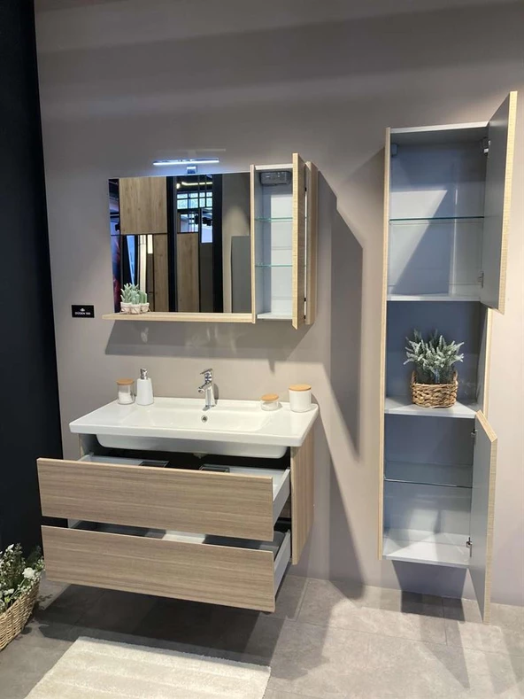 Orka Düden 100 cm Meşe Banyo Dolabı Takımı - 5