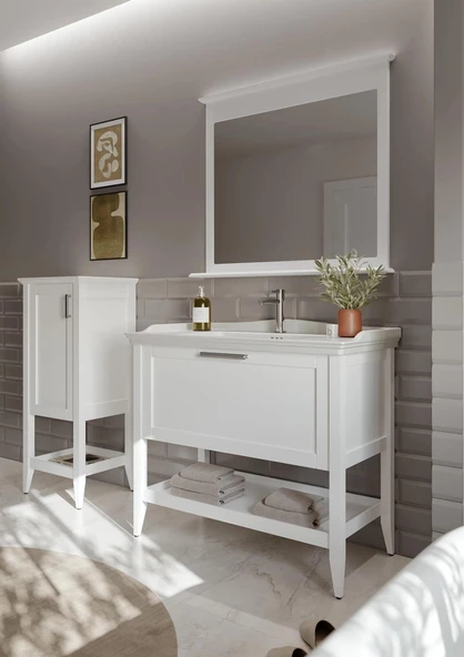 Orka Bastle 80 cm Mat Beyaz Banyo Dolabı Takımı - Resim 2