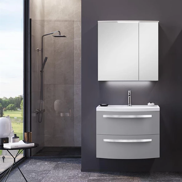 Orka Urla 70 cm Parlak Gri Banyo Dolabı Takımı - 1