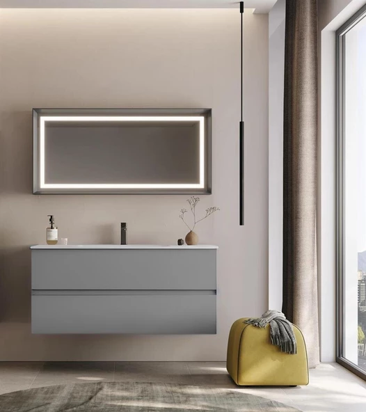 Orka Nest 120 cm Mat Gri  Banyo Dolabı Takımı