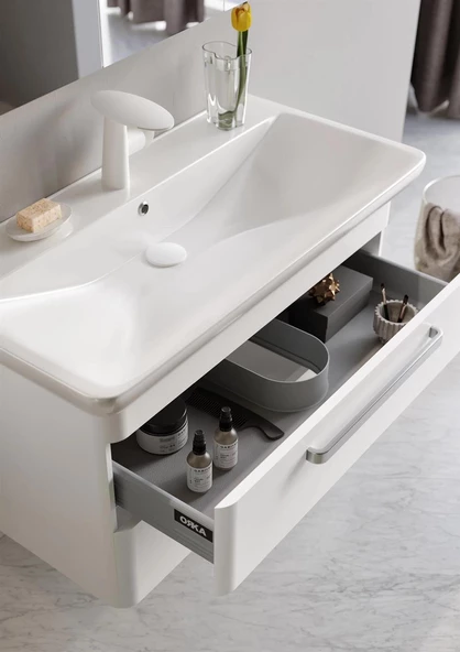 Orka Rose 100 cm Parlak Beyaz Banyo Dolabı Takımı - Resim 3