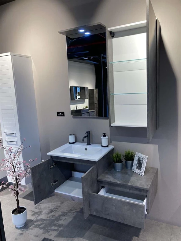 Orka Sidney 110 cm Gümüş Banyo Dolabı Takımı - 3