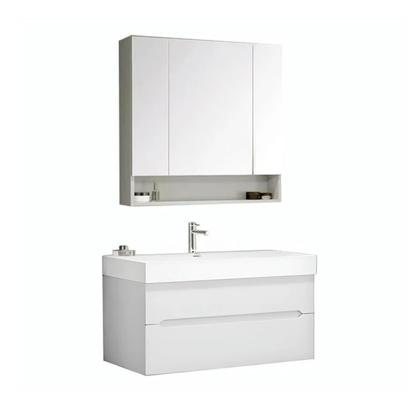 Orka Malta 100 cm Mat Beyaz Banyo Dolabı Takımı - Resim 2