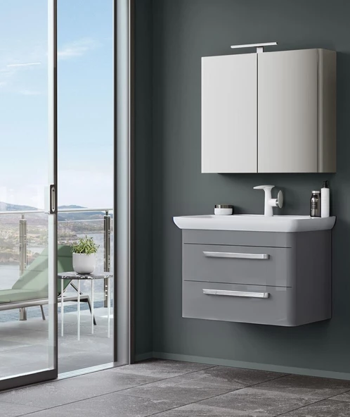 Orka Rose 80 cm Parlak Gri Banyo Dolabı Takımı