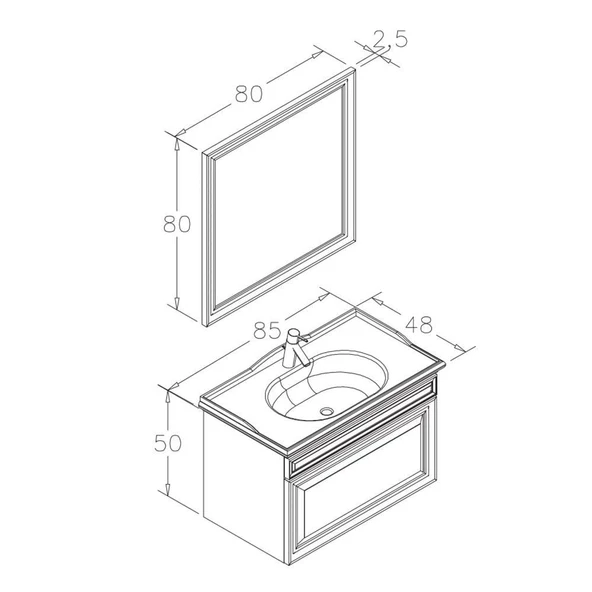 Orka Design 85 cm Mat Beyaz Banyo Dolabı Takımı - 3