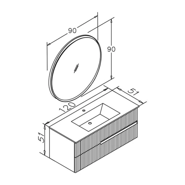 Orka Moonlight 120 cm Mat Mavi Banyo Dolabı Takımı - Resim 4