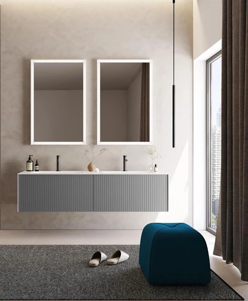 Orka Cube 160 cm Mat Gri Banyo Dolabı Takımı - Resim 2