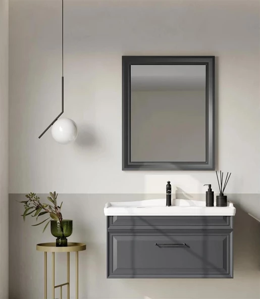 Orka Design 100 cm Mat Antrasit Banyo Dolabı Takımı