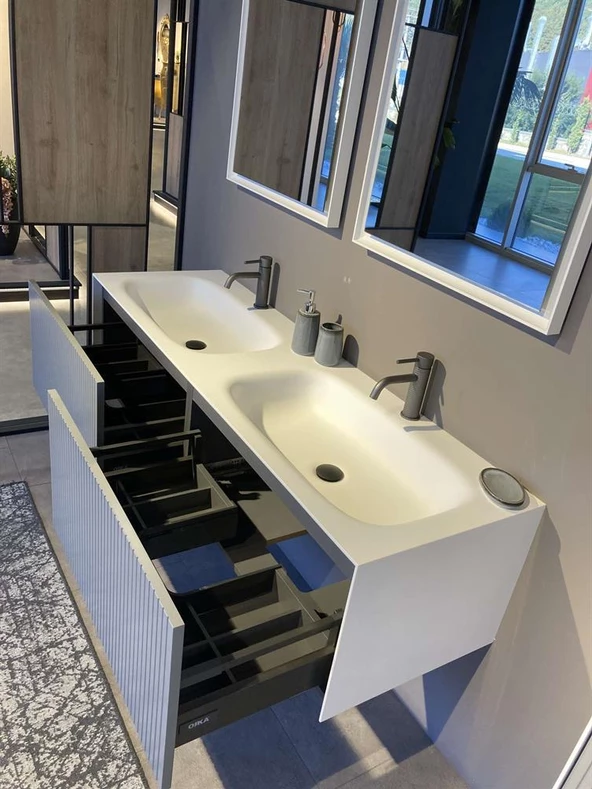 Orka Cube 160 cm Mat Mavi Banyo Dolabı Takımı - Resim 4