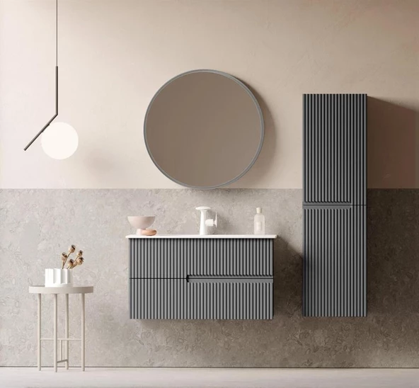 Orka Moonlight 90 cm Mat Gri Banyo Dolabı Takımı - 2