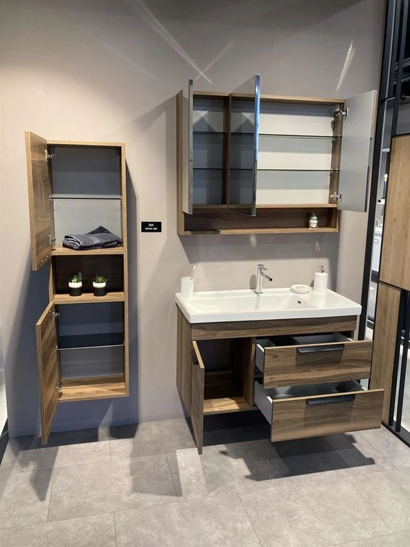 Orka Nova 100 cm Ceviz Banyo Dolabı Takımı - Resim 4