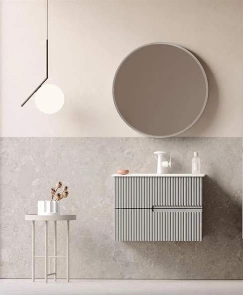 Orka Moonlight 90 cm Antrasit Banyo Dolabı Alt Modül ve Lavabo