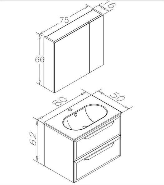 Orka Nuvola 80 cm Beyaz Banyo Dolabı Takımı - Resim 3