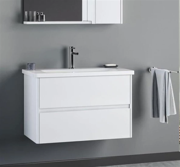Orka Düden 80 cm Beyaz Banyo Dolabı Takımı - Resim 3