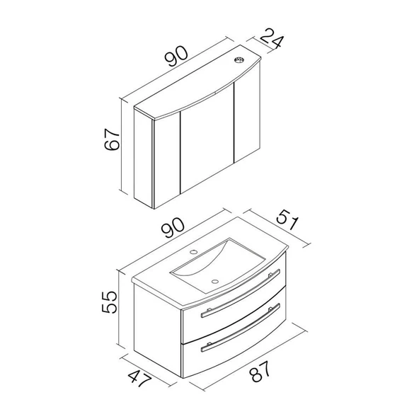 Orka Urla 90 cm Parlak Antrasit Banyo Dolabı Takımı - Resim 4