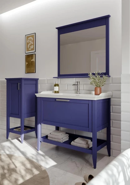 Orka Bastle 100 cm Mat Lacivert Banyo Dolabı Takımı - Resim 5