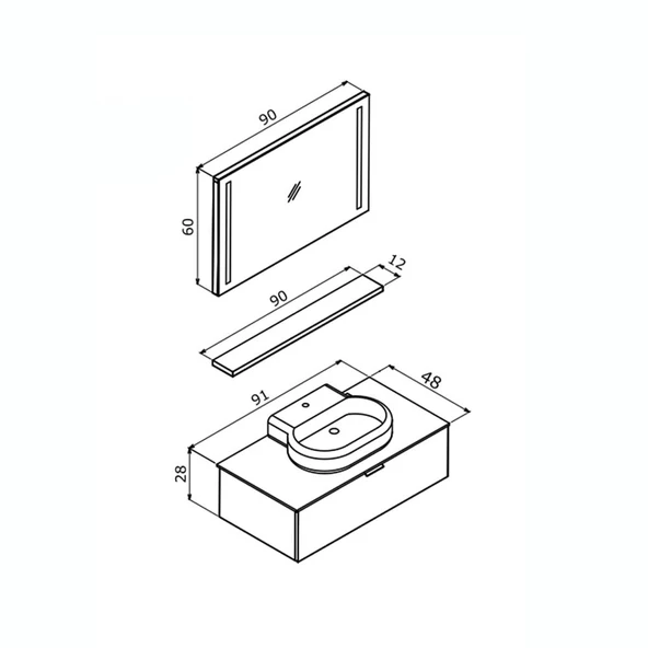 Orka Yalıköy 90 cm Parlak Beyaz Banyo Dolabı Takımı - Resim 4