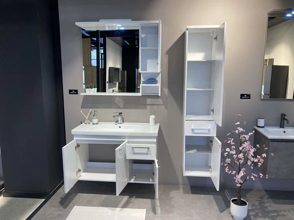 Orka Perge 85 cm Parlak Beyaz Lake Banyo Dolabı Takımı - 4