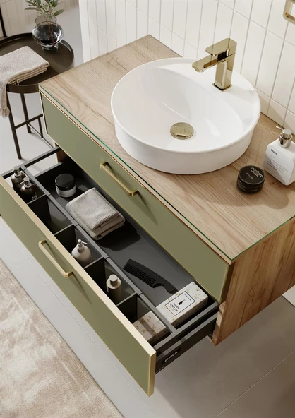 Orka Salerno 100 cm Sardunya Altın Banyo Dolabı Takımı - 3