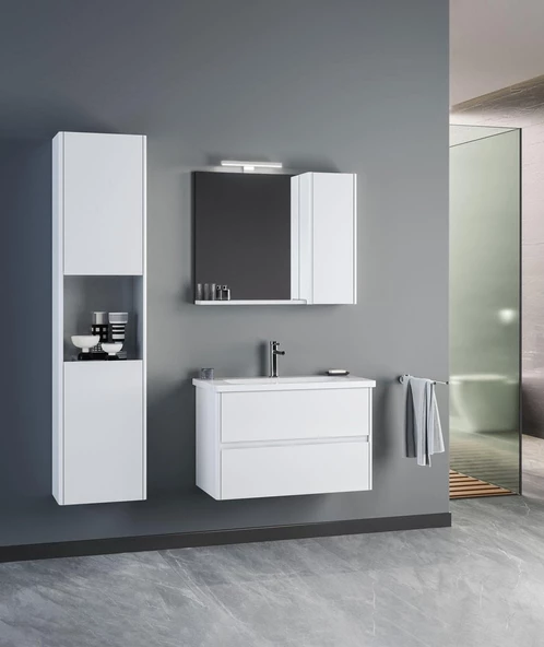 Orka Düden 80 cm Beyaz Banyo Dolabı Takımı - Resim 2