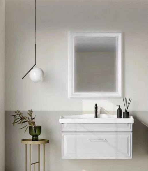 Orka Design 100 cm Mat Beyaz Banyo Dolabı Takımı