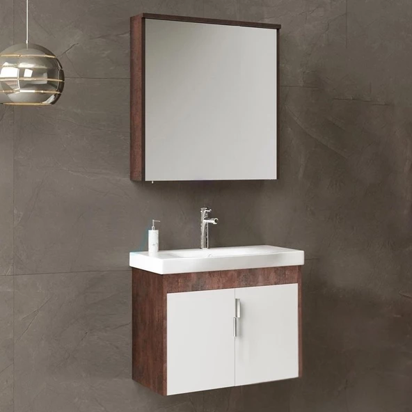Orka Luna 65 cm Kahve Banyo Dolabı Takımı