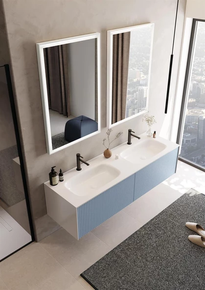 Orka Cube 160 cm Mat Mavi Banyo Dolabı Takımı - Resim 3