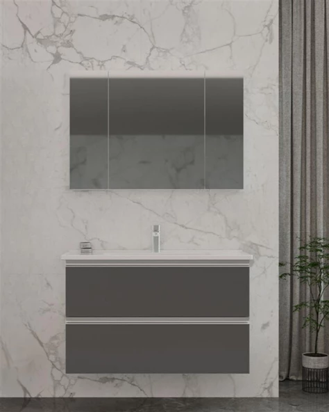 Orka Terme 100 cm Gri Çekmeceli Banyo Dolabı Takımı