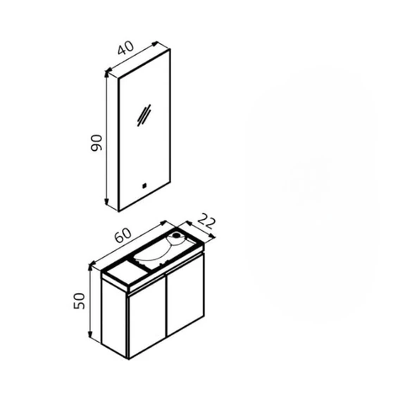 Orka Ferla 60 cm Mat Mavi Banyo Dolabı Takımı - Resim 2