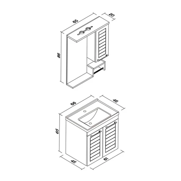 Orka Perge 65 cm Parlak Beyaz Lake Banyo Dolabı Takımı - Resim 5